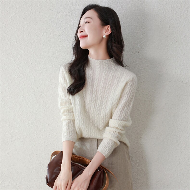 100%纯山羊绒秋冬新款气质优雅女装纯色半高领羊绒打底衫,女装羊绒衫,阿舍尔精品