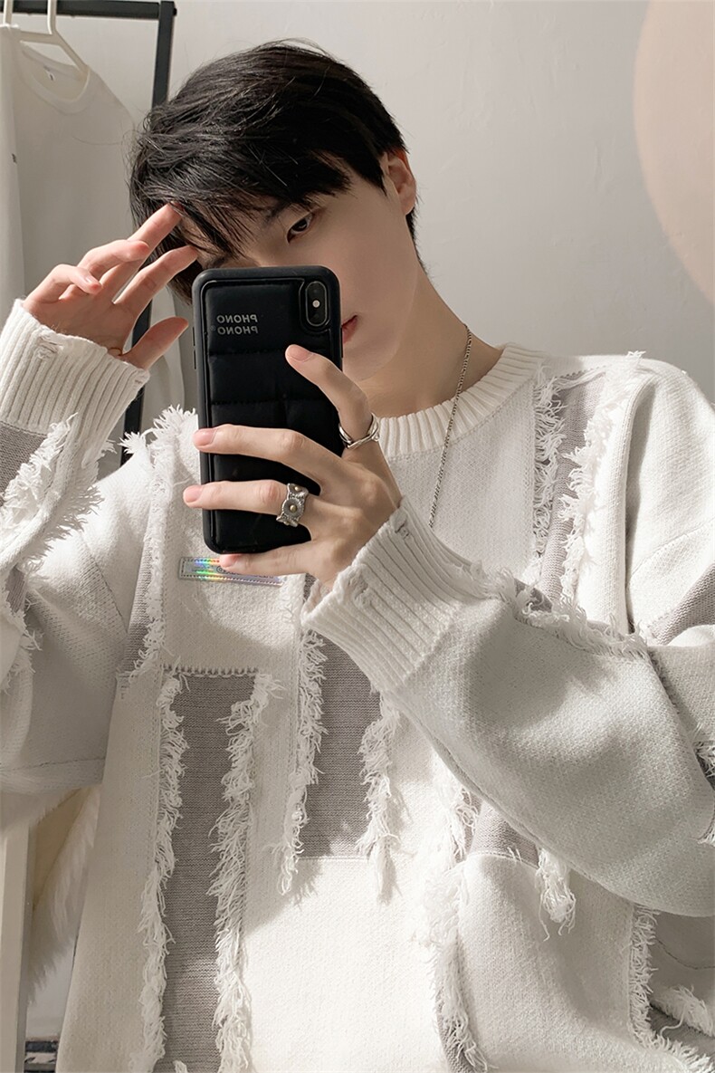 男生新款针织打底衫秋冬宽松慵懒风拼接套头毛衣XZ514-2-MY22-P98,男装T恤,星座514-2(原B239)
