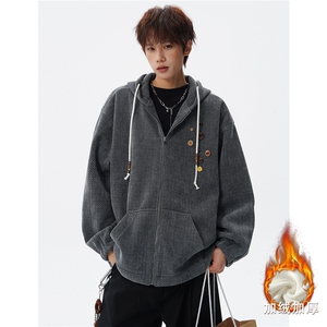 WY10193-特P52 加绒特P58 加厚雪尼尔满天星连帽卫衣大码外套男图片
