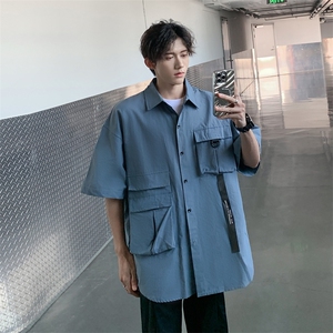 2024新款机能工装短袖衬衫男宽松休闲翻领半袖衬衣 现货W8213-P38图片