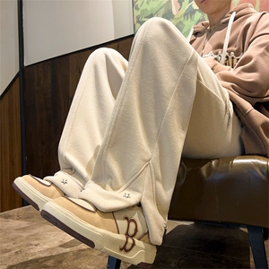 摇粒绒长裤 D2272-TP50 控价 68 冬季港风直筒男星星开叉休闲裤图片