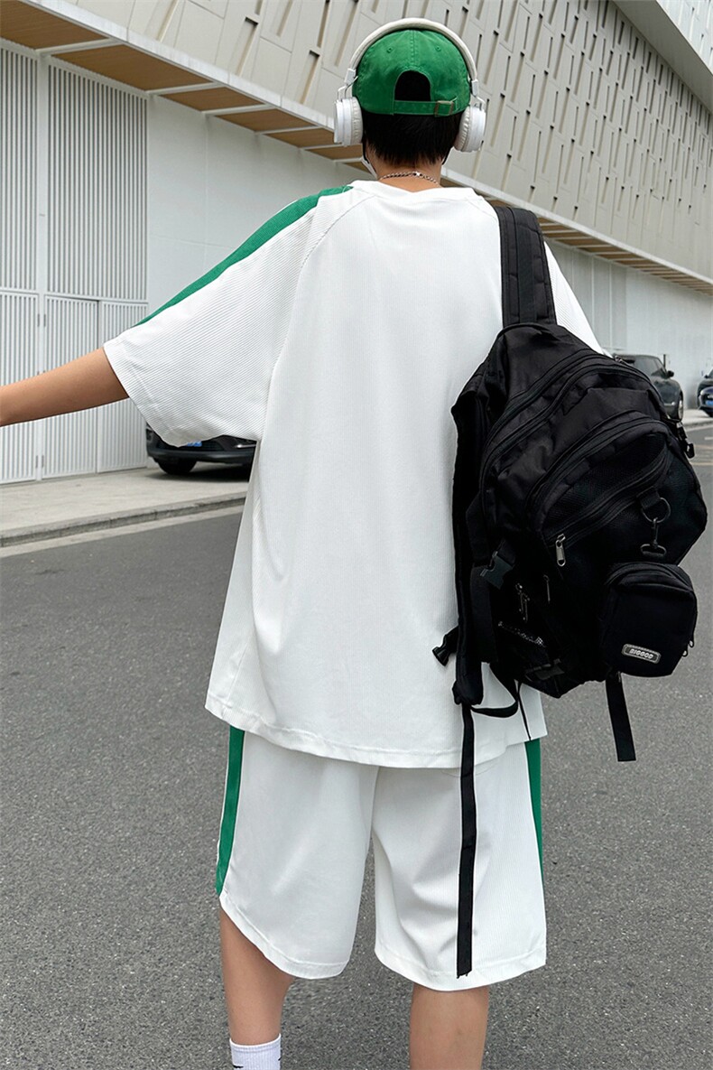 现货主推大码港风情侣冰丝防晒休闲日系运动套装男S07P50,男装休闲套装,电商B226