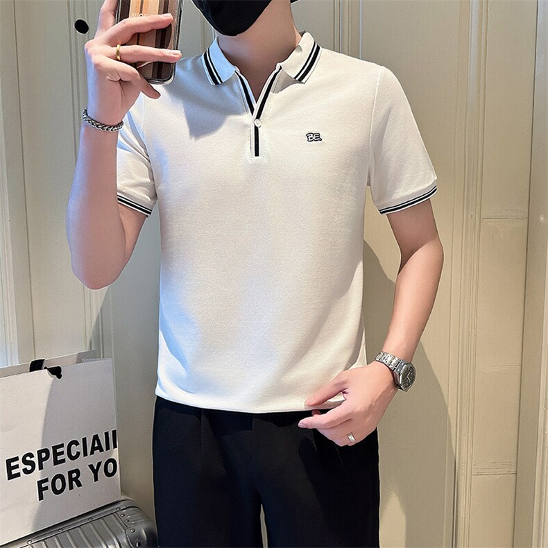 店主风社会小伙男士V领刺绣款POLO衫男休闲T恤301A-1/PL108/P55图片