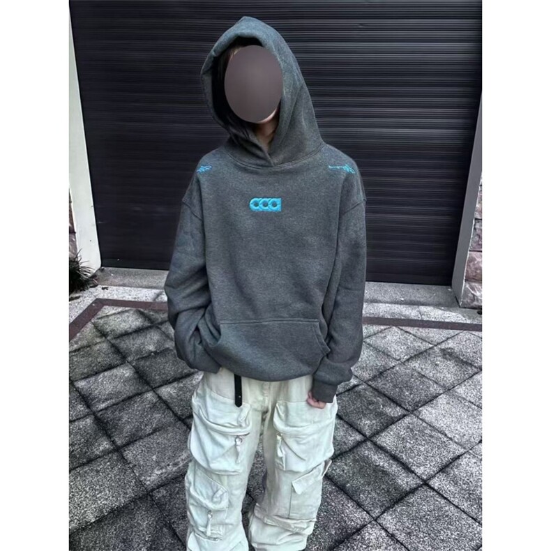 5351-P50原版刺绣袖窿口袋压线后包领情侣风连帽卫衣3色,女装卫衣/绒衫,星座617A-2