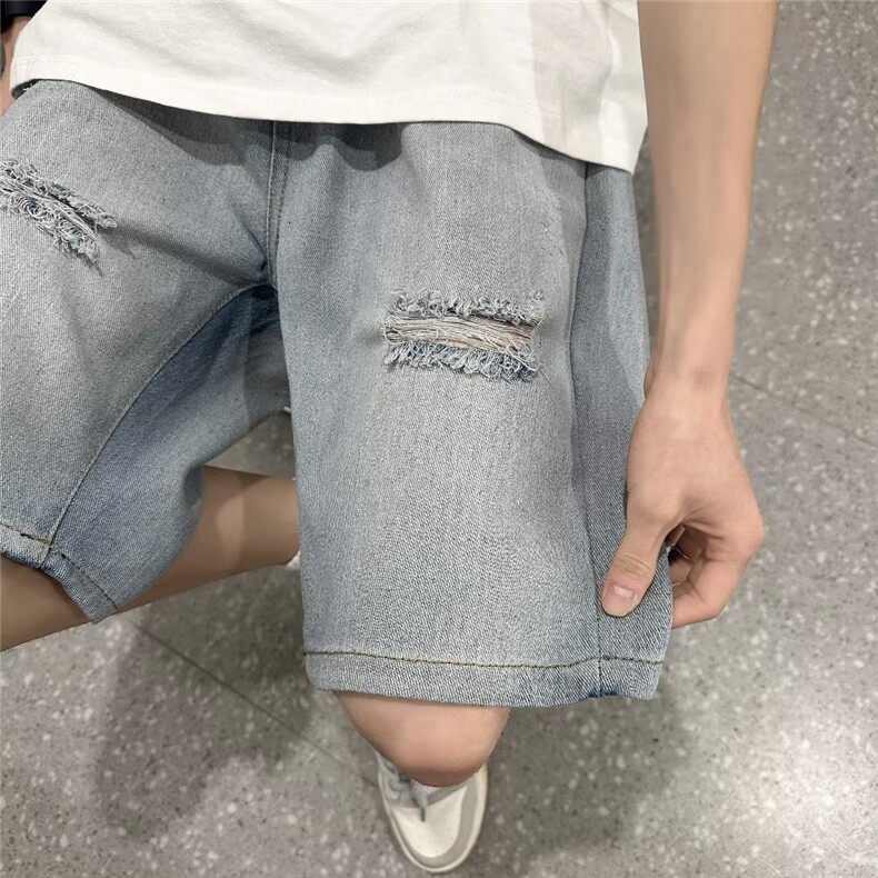 夏季破洞牛仔短裤男宽松直筒五分裤ins港风百搭休闲中裤DS912-P35,男装牛仔裤,星座1008