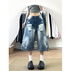 复古渐变水洗破洞牛仔七分裤男女夏季直筒宽松阔腿中裤NA9026，男装牛仔裤，星座1116A（原606A-3）