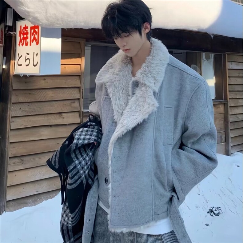 仿麂皮仿毛保暖冬季新款翻领宽松夹克复古时尚上衣网B142-P130，男装夹克，星座910-1