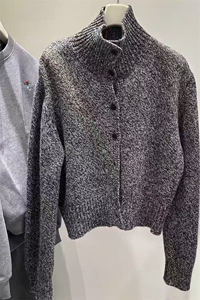 高领花纱100%纯羊毛开衫女纽扣加厚针织外套毛衣宽松慵懒羊毛上衣图片
