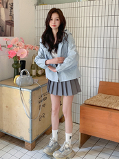 现货新款春秋百搭宽松时尚休闲上衣连帽风衣短外套女，女装短外套，韩蔻秀