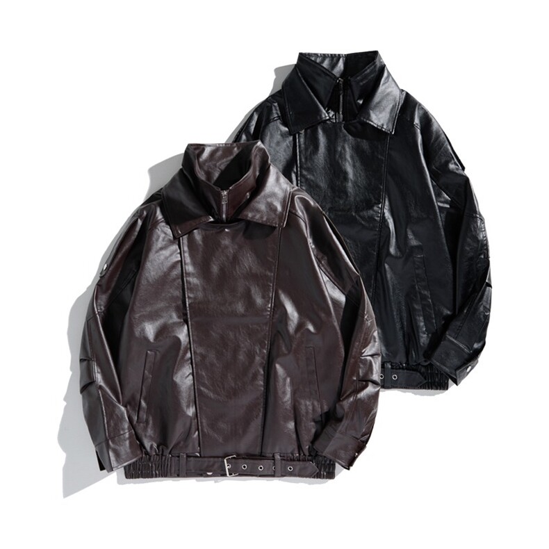 复古质感机车服皮衣男潮牌宽松休闲飞行皮夹克外套情侣J1022-p85，男装皮衣，星座1008