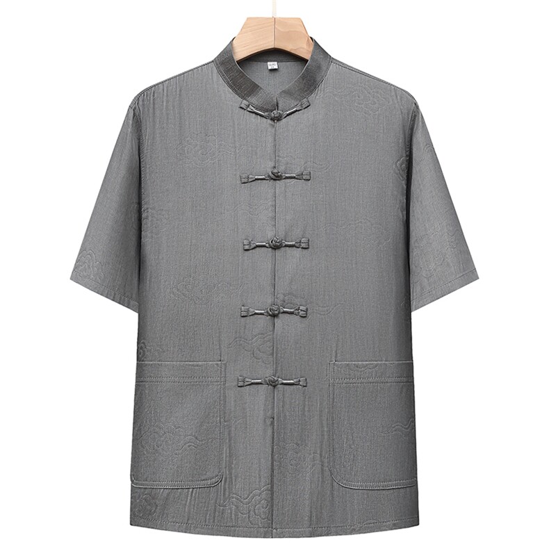 风唐装棉麻短袖衬衫套装男士夏装太极服宽松套装TRA303-P110,男装T恤,星座1105-3