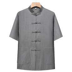 风唐装棉麻短袖衬衫套装男士夏装太极服宽松套装TRA303-P110，男装T恤，星座1105-3