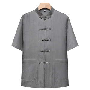 风唐装棉麻短袖衬衫套装男士夏装太极服宽松套装TRA303-P110图片