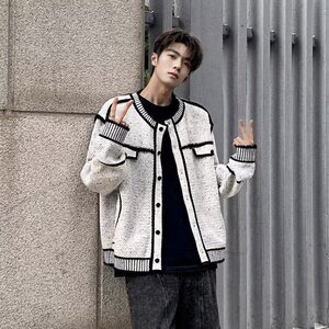 无品牌简约法式小香风针织开衫女高级感撞色圆领毛衣外套潮流新款图片