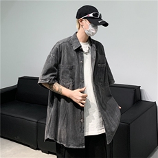 2024夏季水洗做旧牛仔衬衫男潮牌宽松百搭休闲衬衣现货W8205-P55，男装衬衫，星座512-4
