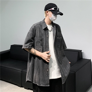 2024夏季水洗做旧牛仔衬衫男潮牌宽松百搭休闲衬衣现货W8205-P55,女休闲小喇叭裤怎么搭配上衣图片