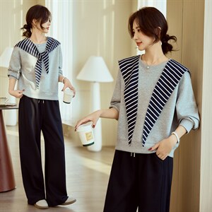 时尚休闲披肩卫衣两件套装女26春装新款圆领套头卫衣休闲直筒卫裤，女装卫衣/绒衫，梦懿尔