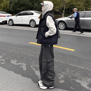 现货5W件冬季三防硬挺boxy短款立领棉衣马夹外套加厚马甲保暖棉服图片