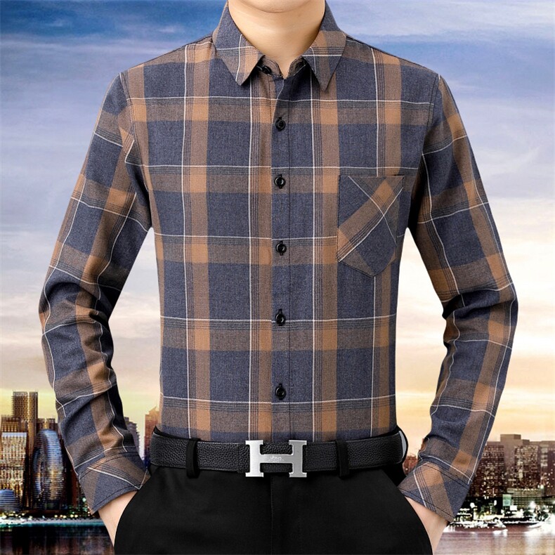 2021秋季新款格子衬衫中年男士长袖潮流休闲时尚衬衣男HB8925-P70,男装衬衫,电商B212（原钱塘6029）
