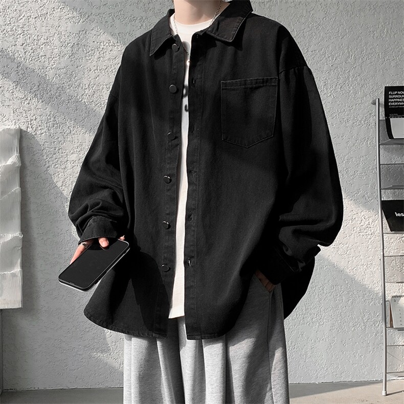 8XL-M特大码牛仔衬衫宽松浅蓝色牛仔外套男休闲衬衫CS502P68控88,男装衬衫,电商D206-1