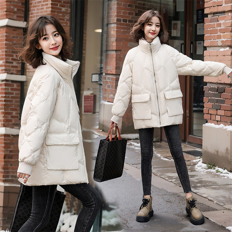 2024年冬季新款短款亮面90绒羽绒服插肩袖长袖简约厚外套，女装羽绒服，沫晗依美