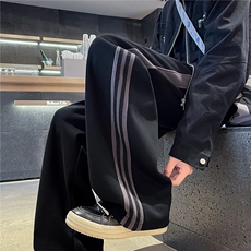 春秋美式复古条纹运动百搭卫裤男款宽松直筒休闲显瘦裤子特批48，男装休闲裤，电商B319