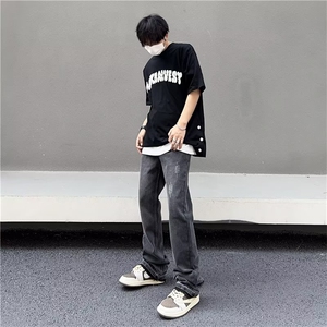 美式vibe裤子高街水洗牛仔裤男设计感小众拉链裤T1644P42图片