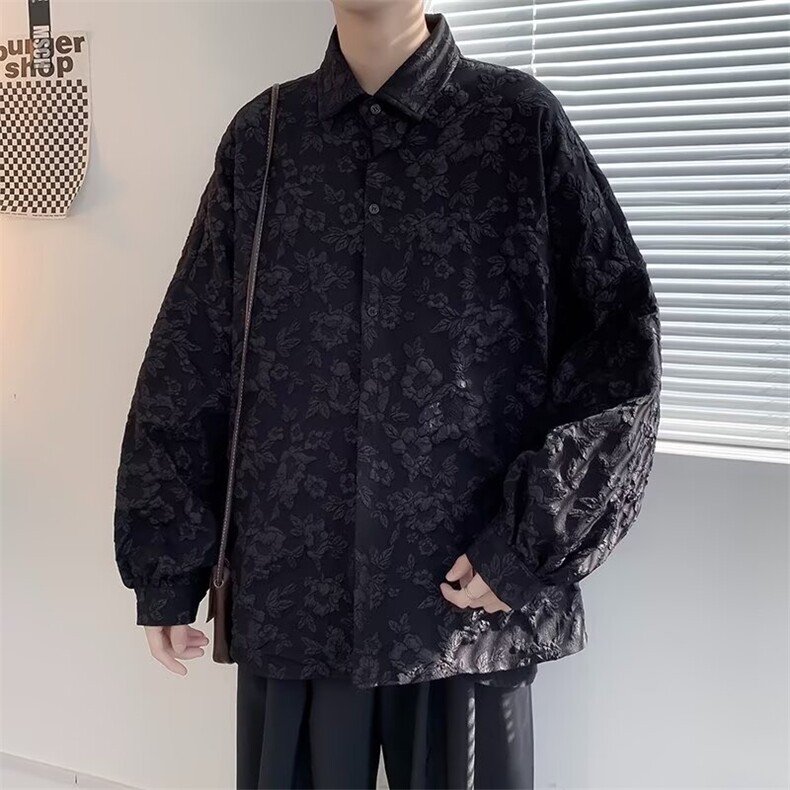 暗黑系轻熟风浮雕褶皱长袖衬衣外套男日系vibe风禁欲系高级感夹克,男装夹克,星座1210-1