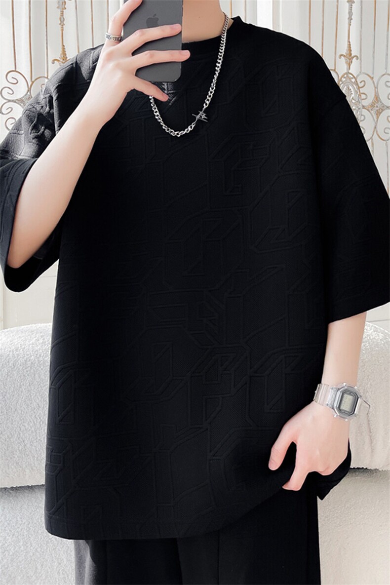 2025夏季新款旋律风车大码肌理感短袖T恤M-5XHT25147-特P20,男装T恤,电商A022