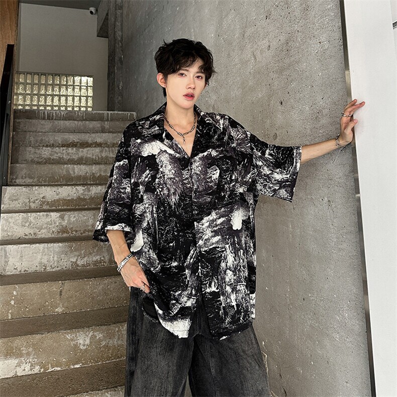 山水印象泼墨三排纽扣设计简约百搭男士衬衫 A071-C54-P38图片
