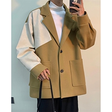 加棉加厚复古拼接呢料毛呢大衣504-F56-P85控128（加棉P95控138），男装毛呢大衣，星座504