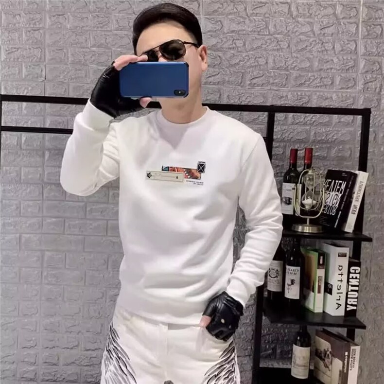 美式圆领卫衣男士大码宽松潮牌重磅秋冬休闲无帽套头外套上衣,女装短外套,星座506A