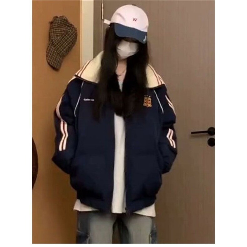 新款棉服女冬季复古藏青色宽松oversize学院风休闲百搭外套JK9003,男装棉衣,星座516A