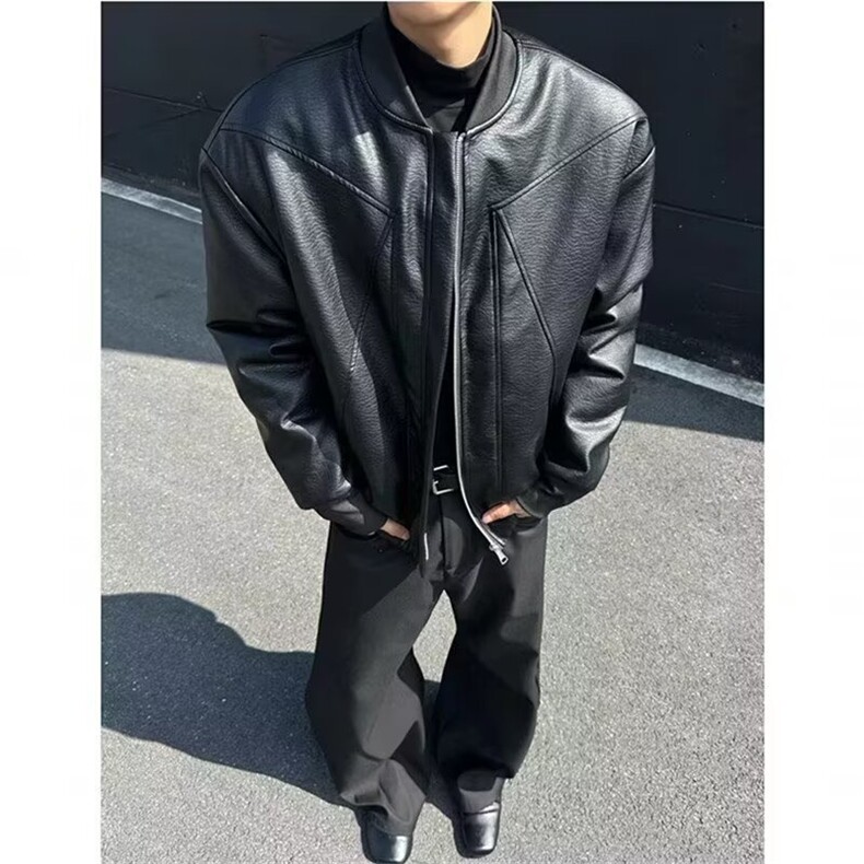 1506/Q29270/P80秋冬新款男士皮衣夹克新款黑色外套圆领修身,男装夹克,星座1506