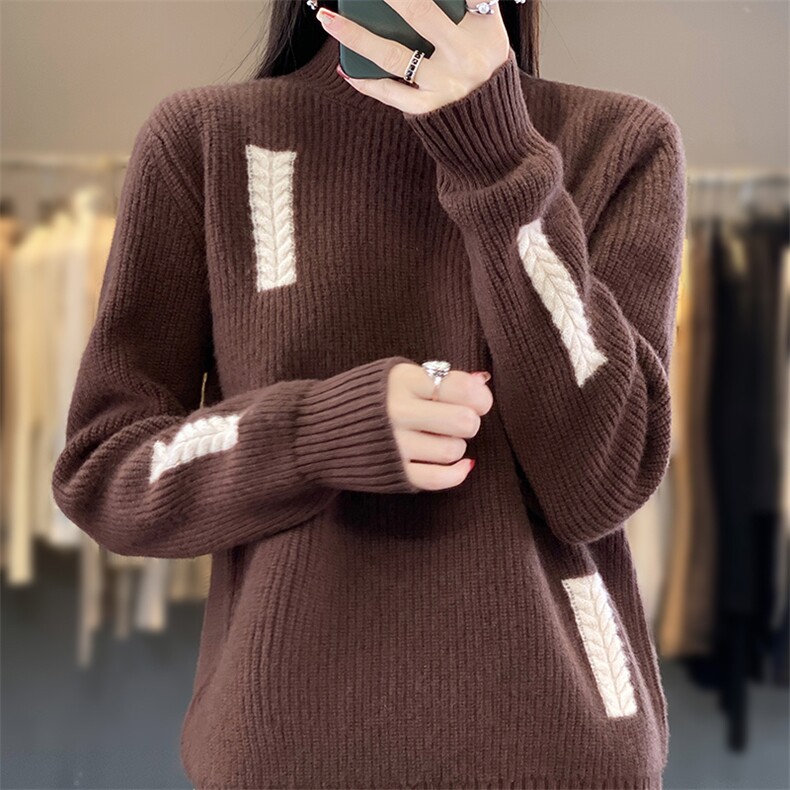 半高领毛衣女2024秋冬新款洋气套头纯色羊毛衫宽松外穿上衣慵懒风,女装羊毛衫,蒙特羊绒