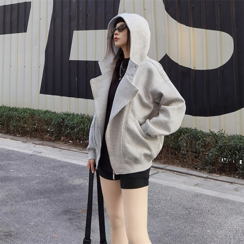抖音得物品质26春装美式重磅结构斜拉链高领连帽卫衣开衫外套W61,女装短外套,电商A486