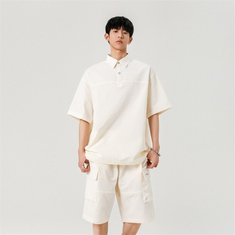 夏日松弛感穿搭套装痞帅高级感polo衫男款冰丝正肩短袖裤子一整套,男装T恤,星座309（原A406）
