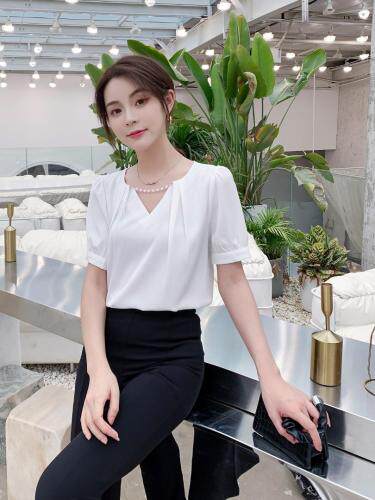 夏季新款，领口珍珠小衫，女装，红利秀雅