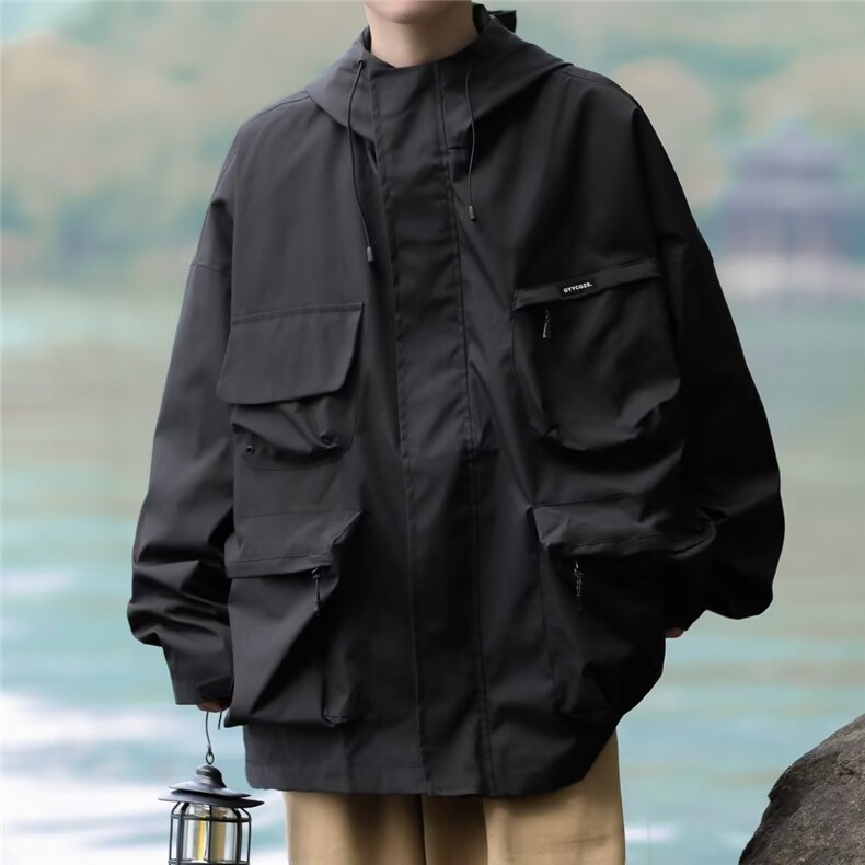 日系cityboy印花情侣冲锋衣夹克男2024秋季潮牌山系连帽外套,男装夹克,星座716-3