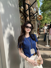麻棉感夏季凉感冰透休闲百搭显瘦T恤短袖，女装T恤，湘姗