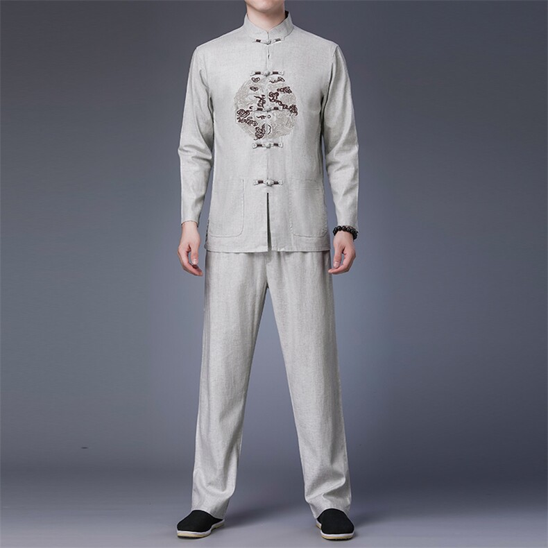 中式休闲外套两件套古风盘扣唐装男套装风春季对襟立领中山装，男装民族服装，电商B212（原钱塘6029）