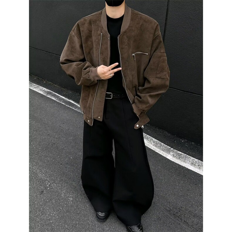 2025秋冬新款开衫毛衣美式复古休闲慵懒风V领针织衫男纯色外套,男装针织衫/毛衣,四季星座505