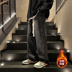 牛仔裤男款秋冬季美式复古休闲裤子加绒加厚直筒裤XK66239J-P55，男装牛仔裤，电商A042