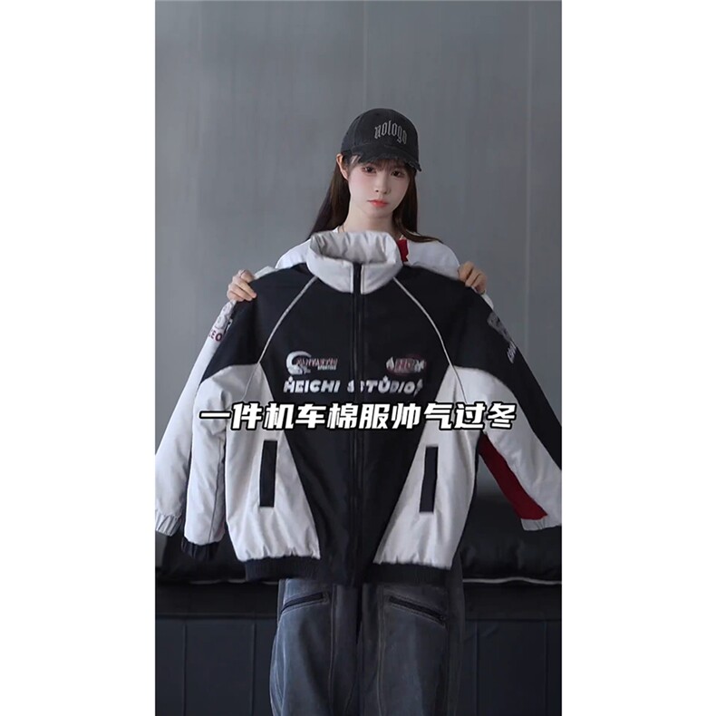 抖音视频截图只展示慎用大货已到机车潮牌棉服77950特P85,男装棉衣,星座226-2