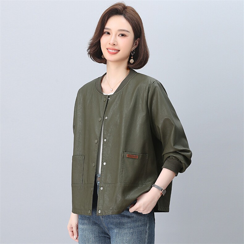 短外套女宽松2025年春秋新款时尚休闲夹克上衣,女装皮衣,忆绮罗