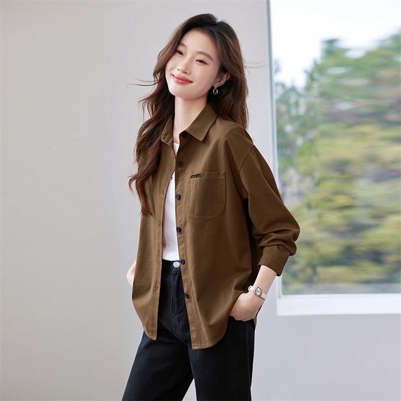 外穿纯棉衬衫女春秋款2025新款长袖百搭简洁素雅休闲高级轻奢衬衣,女装衬衫,涵誉