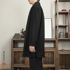 春装新款风男装棉麻男士中长款汉服领男风衣外套F002P95，男装风衣，钱塘802
