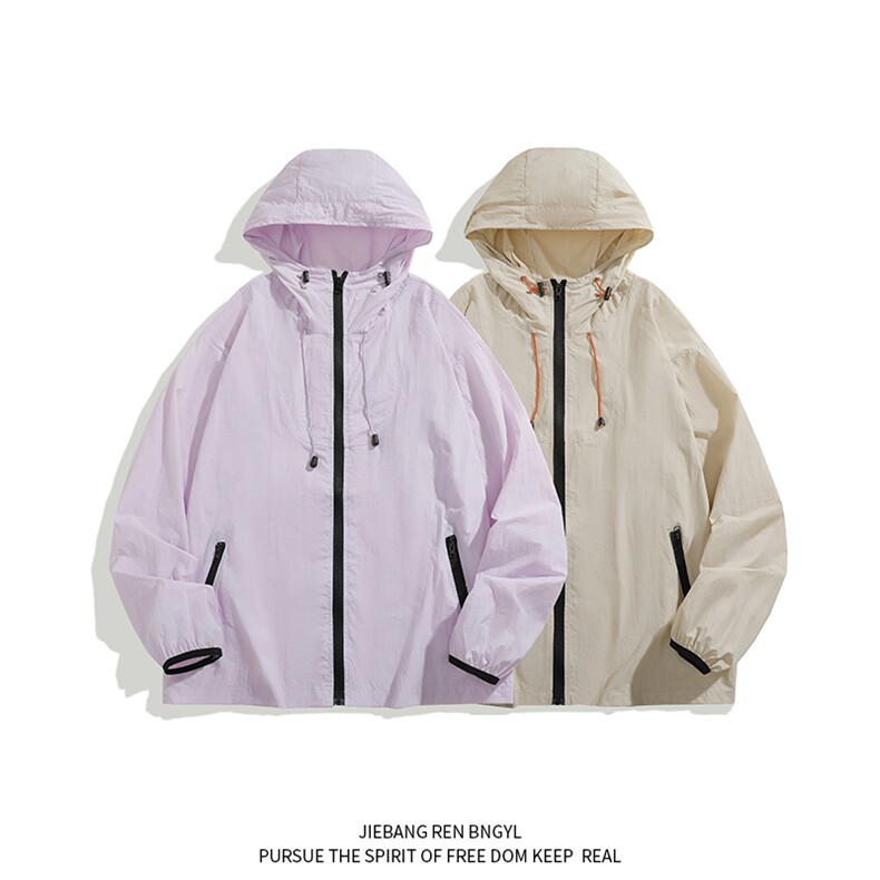 高品质夏男女连帽防晒衣条纹宽松夹克休闲外套FS8808P45,男装防晒衣,星座1013-1