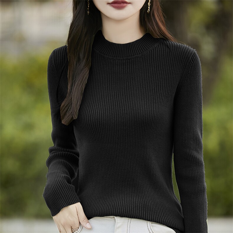 纯棉针织半高领打底衫女2025秋冬新款修身显瘦长袖保暖内搭线毛衣,针织衫/毛衣,斯美雅安迪绒