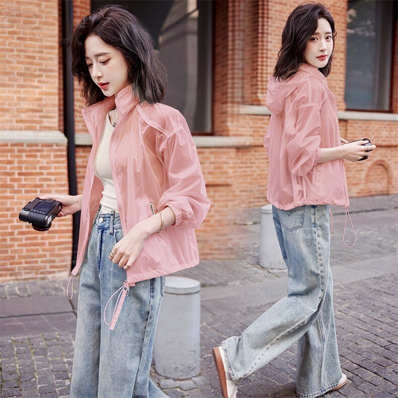 现货，洋气粉色防晒衣女短款夏季2025新款宽松小个子轻薄透气外套，女装防晒衣，依万里